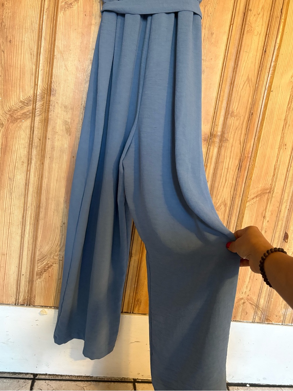 Inspired Hearts Dusty Blue Wrap Maxi Jumpsuit with Tie Waist size L - Picture 7 of 14